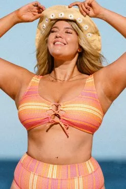 Cupshe Mercury Stripe Strappy Front Bralette Plus Size Bikini Top