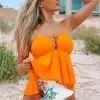 Cupshe Orange Ruffle Tankini with Printed Bottom