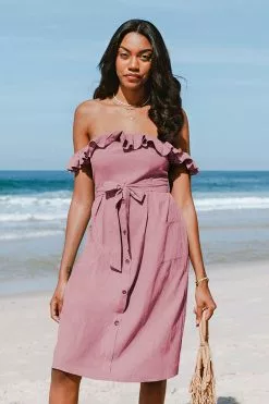 Cupshe Mila Off Shoulder Ruffle Tea Length Dress