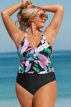 Cupshe Tropicool Leaf Peplum Tankini and Classic Hipster Plus Size Set