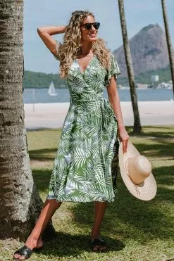 Cupshe Ali Tropical Wrap Tie Waist Dress
