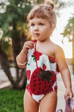 Cupshe Daisy Strawberry Print One Piece Swimsuit For Toddler Girls And Girls