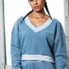 Cupshe Marina Mist V-neck Drop Shoulder Sweatshirt