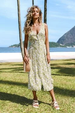 Cupshe Green House Ditsy Button Front Dress