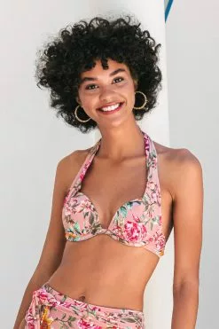 Cupshe Rosy Outlook Molded Push Up Halter Bikini Top