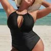 Cupshe Jaden Black Drawstring Ruched Plus Size One Piece Swimsuit