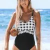 Cupshe Gingham and Black Ruffle One Piece Swimsuit
