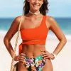 Cupshe Jordan Orange and Floral One Shoulder Bikini