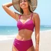 Cupshe Annie Fuchsia Wrap Ruched Back Hook Bikini