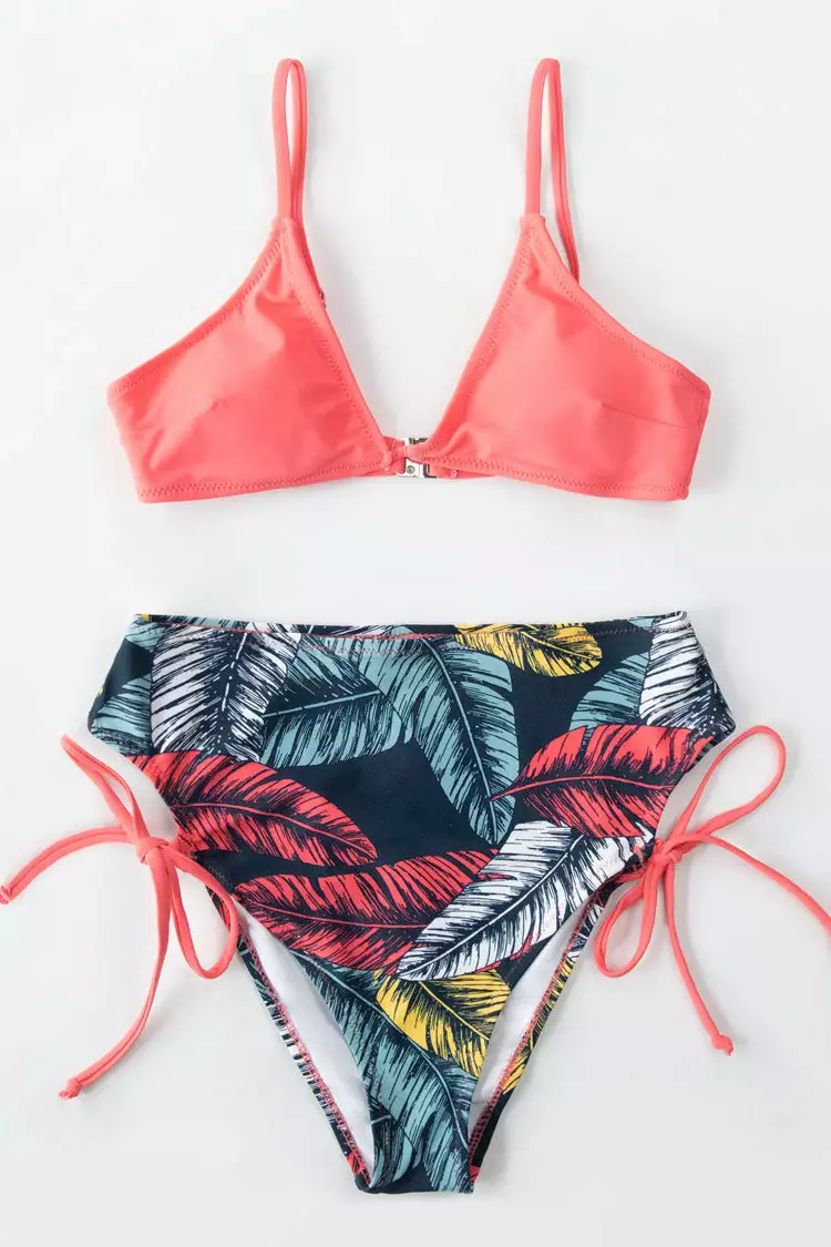 Cupshe Pink And Leafy Triangle High Waisted Bikini 3 Cupshe Pink And Leafy Triangle High Waisted Bikini - Image 3