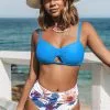 Cupshe Blue and Floral Cutout Knotted Bikini