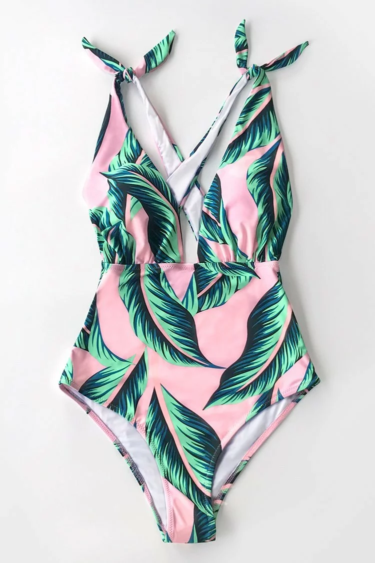 Cupshe Pink Palm Print One Piece Swimsuit 6 Cupshe Pink Palm Print One Piece Swimsuit - Image 6