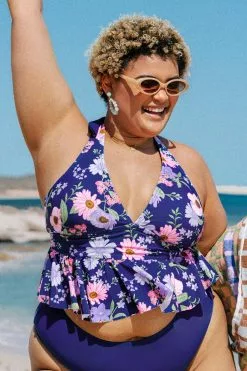 Cupshe Lainey Floral Halter Plus Size Tankini Top