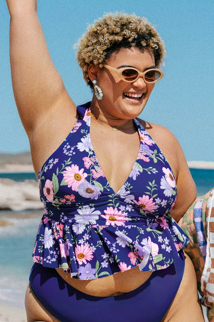 Cupshe Lainey Floral Halter Plus Size Tankini Top 1 Cupshe Lainey Floral Halter Plus Size Tankini Top