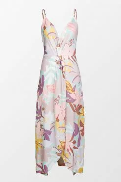 Cupshe Liliana Leafy Plunge Unique Hem Maxi Slip Dress
