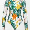 Cupshe Erica Floral And Tropical Long Sleeve One Piece Swimsuit