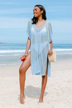 Cupshe Rosalyn Blue Hollow Out Split Cover Up