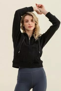 Cupshe Snow Kiss Black Half Zip Hoodie