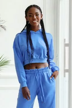 Cupshe Barcelona Royal Blue Ruched Crop Hoodie