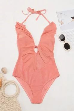 Cupshe Noelia Pink Halter Plunge Ruffle One Piece Swimsuit 6 Cupshe Noelia Pink Halter Plunge Ruffle One Piece Swimsuit -Deals Cupshe Store 1 4 4e62a303 d7b6 4b27 95cb 6bc20bf113b0