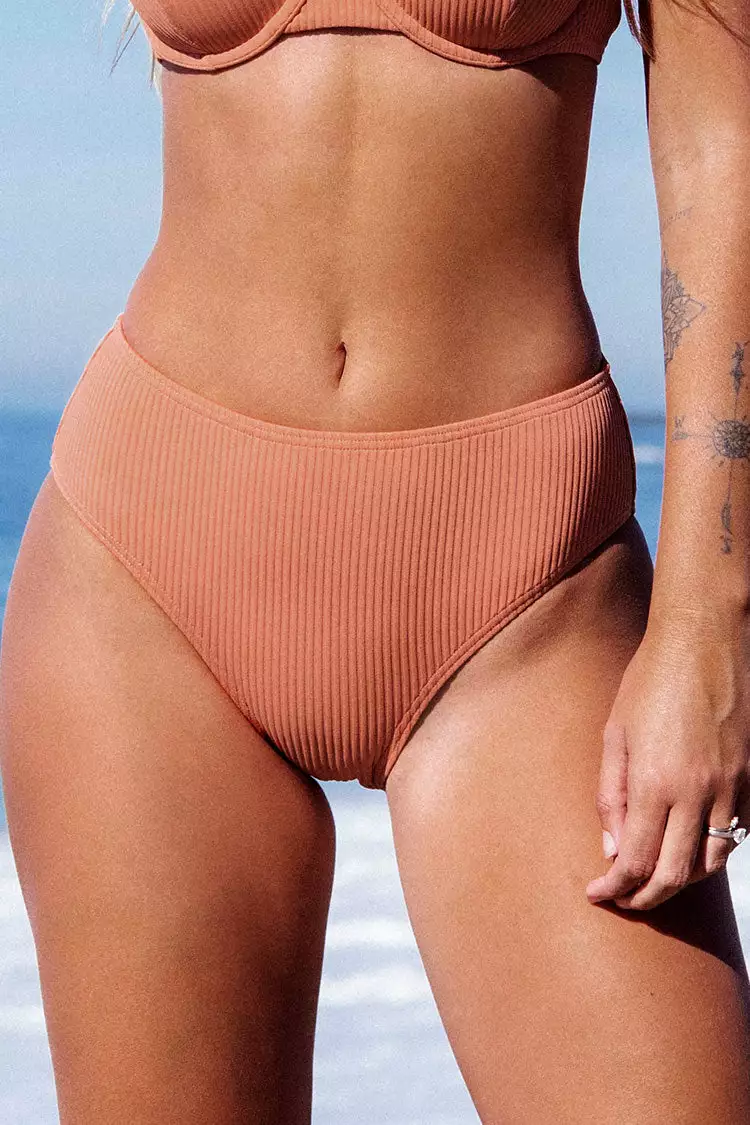 Cupshe Ribbed Sunburst Rib Mid-Rise Hipster Bikini Bottom 1 Cupshe Ribbed Sunburst Rib Mid-Rise Hipster Bikini Bottom