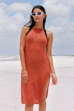 Cupshe Morro Bay Halter Crochet Backless Cover-up Dress