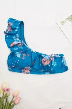 Cupshe Seafoam Garden Ruffled One Shoulder Bikini Top