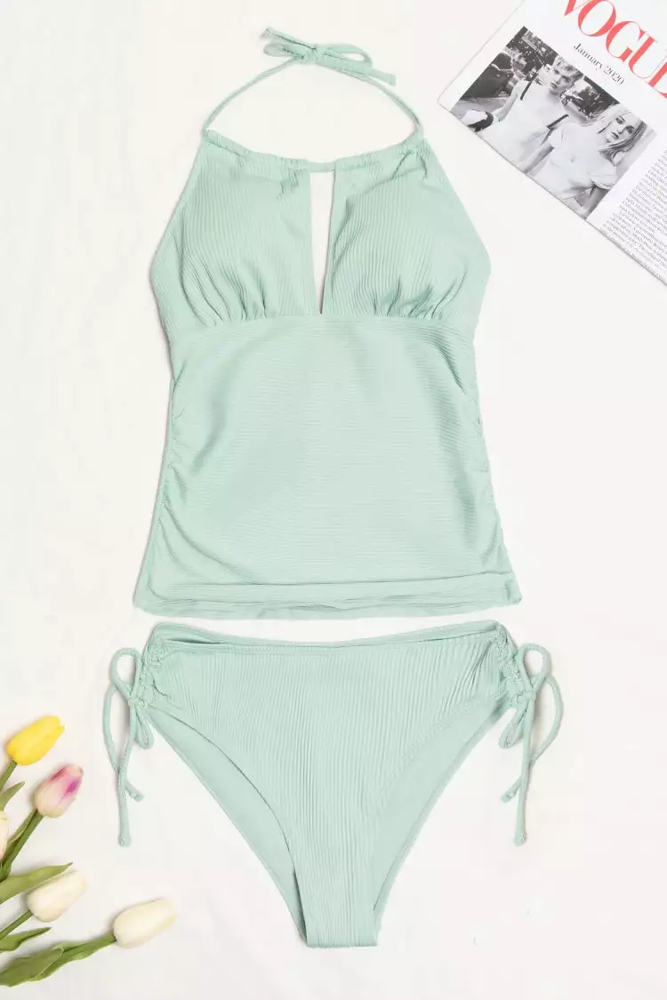 CUPSHE Anahi Rib Drawstring Side Halter Tankini 3 CUPSHE Anahi Rib Drawstring Side Halter Tankini - Image 3