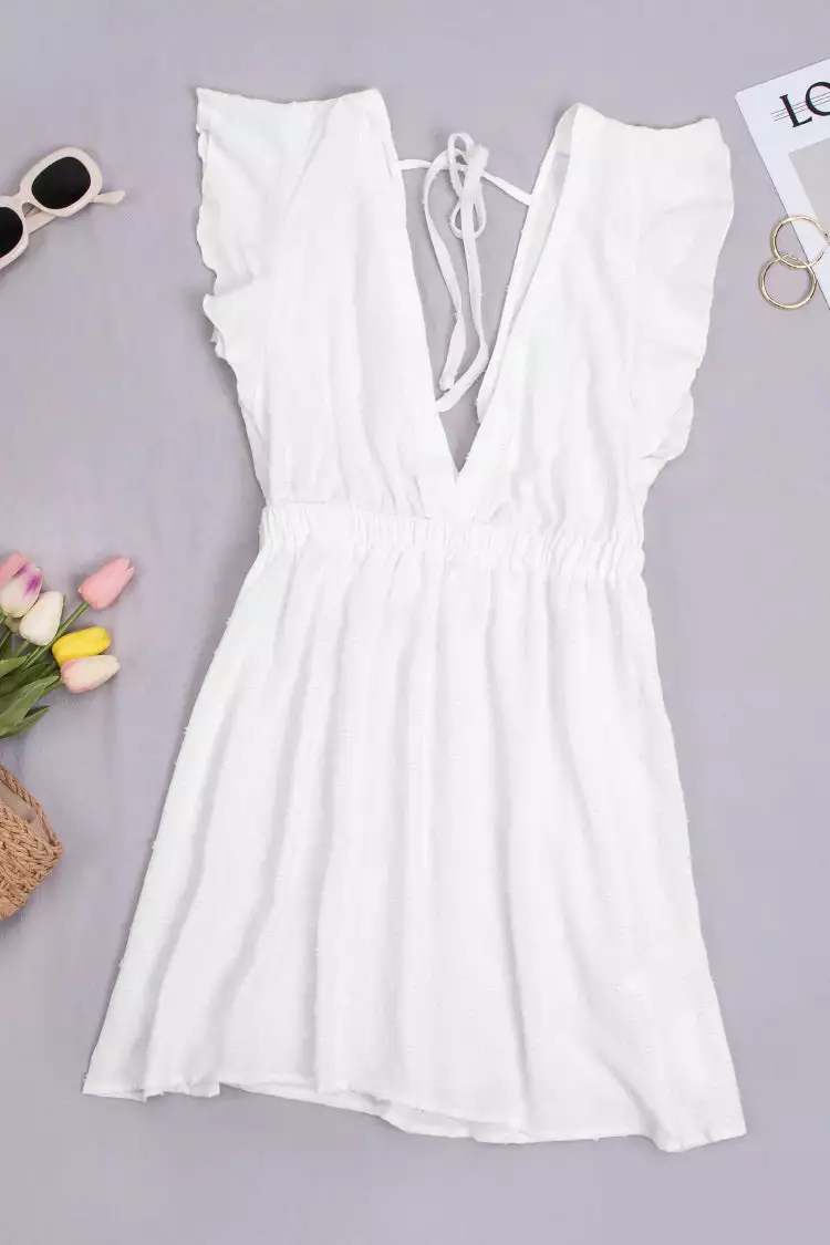 Cupshe Aniyah White Plunge Ruffle Cover Up 3 Cupshe Aniyah White Plunge Ruffle Cover Up - Image 3