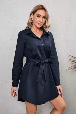 Cupshe Nya Shirt-collar Belted Dress