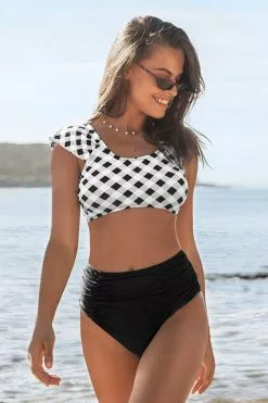 Cupshe Black and White Gingham Bikini