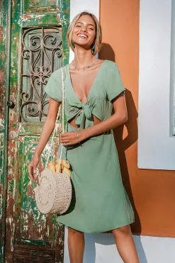 Cupshe Lena Green Short Sleeve Bow Dress