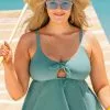 Cupshe Seaside Holiday Bow Tie Front Peplum Plus Size Tankini Top