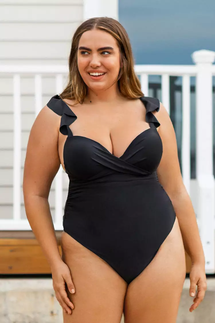 Cupshe Serena Black Ruffle Plus Size One Piece Swimsuit 3 Cupshe Serena Black Ruffle Plus Size One Piece Swimsuit - Image 3