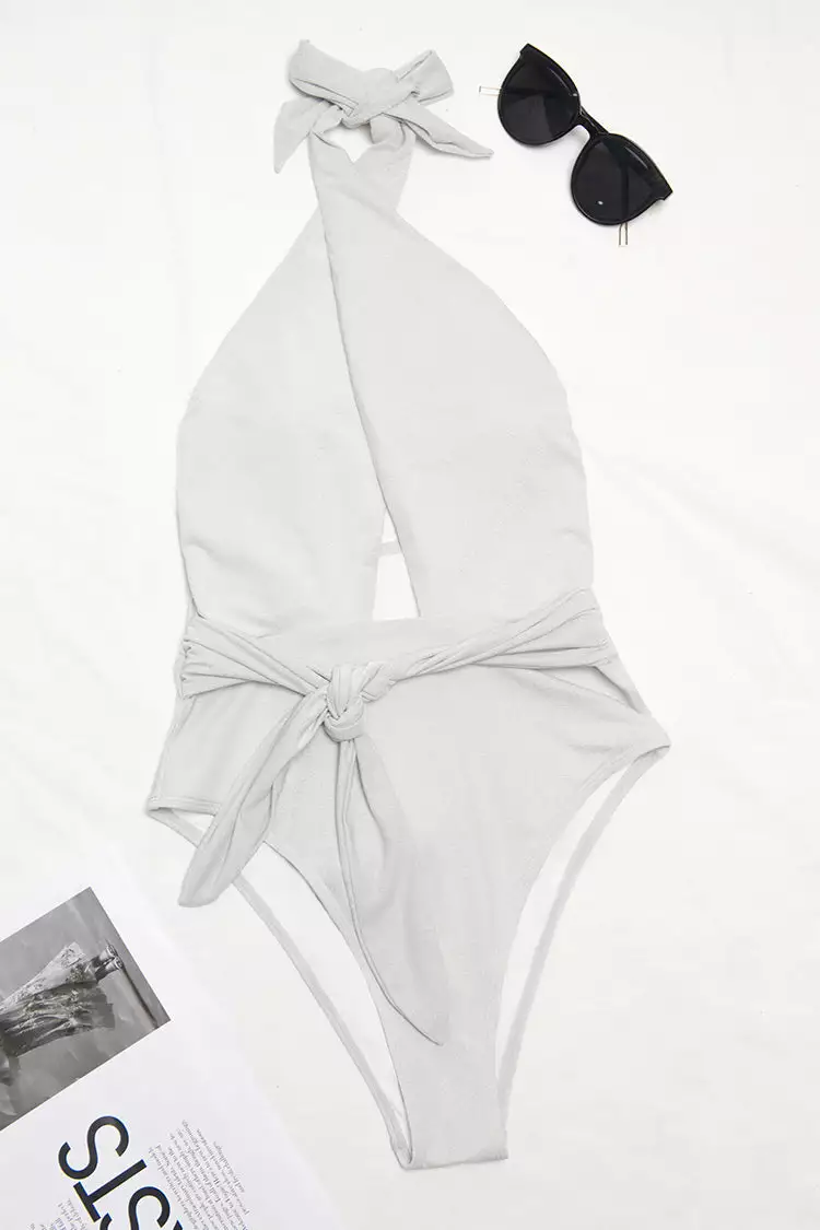 Cupshe Georgia Cross Halter Tie Waist One Piece Swimsuit 3 Cupshe Georgia Cross Halter Tie Waist One Piece Swimsuit - Image 3