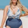 Cupshe Kirstin Floral Criss Cross Back Tie Plus Size One Piece Swimsuit