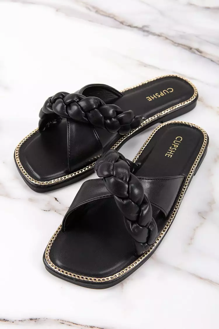 Cupshe Athens Black Braid Crisscross Strap Slide Sandals 1 Cupshe Athens Black Braid Crisscross Strap Slide Sandals