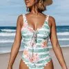 Cupshe Floral and Striped Scalloped One Piece Swimsuit