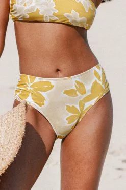 Cupshe Delicate Expressions Side Shirred Mid Rise Bikini Bottom