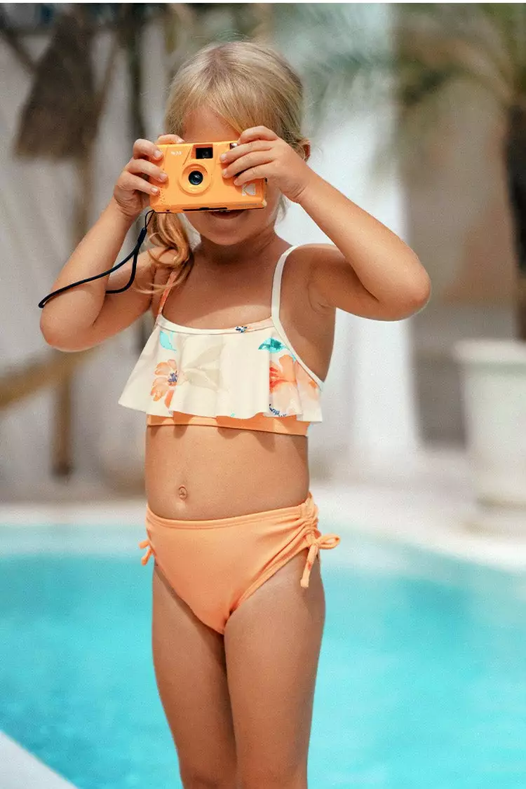 Cupshe Girls' Relaxing Flowers Ruffled Bandeau Top and Hipster Set 1 Cupshe Girls' Relaxing Flowers Ruffled Bandeau Top and Hipster Set