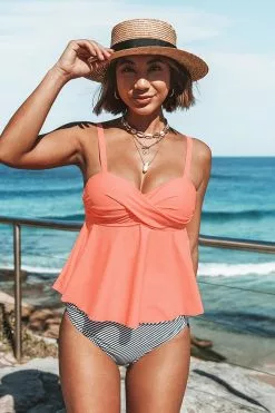 Cupshe Peachy Cute Twist Criss Cross High Waisted Tankini