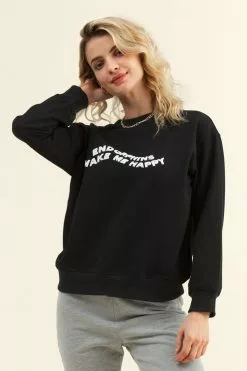 Cupshe Hibernate Black Crewneck Sweatshirt