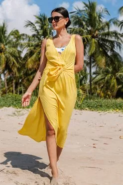 Cupshe Zaniyah Yellow Tie Waist V-neck Cover Up Dress