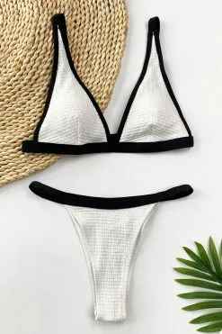 Cupshe Contrast Trim Smocked Bikini
