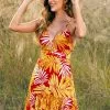 Cupshe Royal Thin Strap Tropical Plants A-Shape Dress