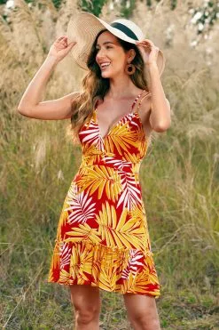 Cupshe Royal Thin Strap Tropical Plants A-Shape Dress