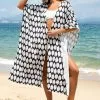 Cupshe Julissa Black and White Leafy Kaftan Cover Up
