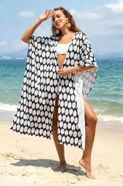 Cupshe Julissa Black and White Leafy Kaftan Cover Up