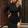 Cupshe Emmalee Black High Neck Cut Out Long Sleeve Dress
