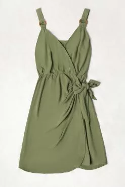 Cupshe Jeanette Green O-ring Wrap Tie Waist Dress